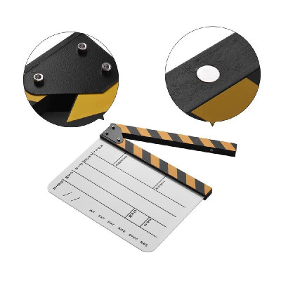 

Dry Erase Acrylic Director Film Clapboard Movie TV Cut Action Scene Clapper Board Slate with YellowBlack Stick Black