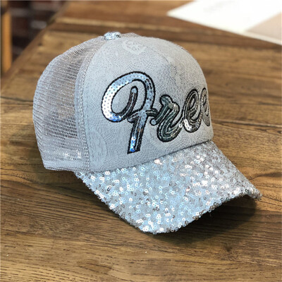 

Hat womens spring summer outdoor sun-drenched baseball cap letter sequins casual with a cap summer breathable net hat