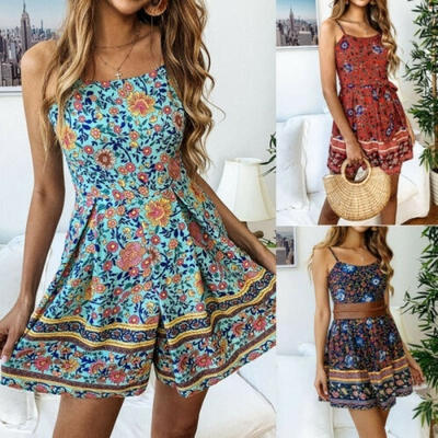 

Women Boho Jumpsuit Summer Holiday Floral Beach Shorts Romper