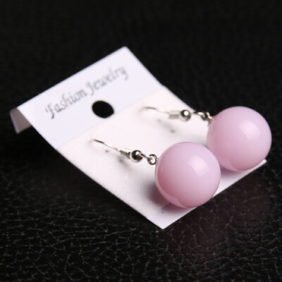 

Fashion Women 10mm Orang Jade Round Bead Silver Hook Earrings Jewelry 7Colors