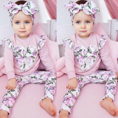 

Toddler Baby Girl Flower Tops Leggings Pants Tracksuit Headband Clothes Sunsuit