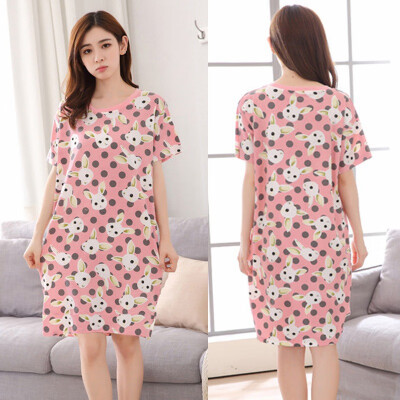 

Summer Kawaii Cartoon Nightdress Women Short Sleeve Comfy Milk Silk Nightgowns Womens Sleepdress Loose Nighty Nightwear Hot Sale