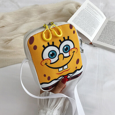 

2019 new simple wild shoulder bag cartoon cute sponge baby canvas bag female fashion ugly messenger Messenger bag