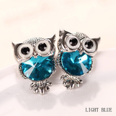 

Colorful Crystal Women Girls Charms Owl Stud Earrings Cute Jewelry Personality White Gold Color Ear Accessories