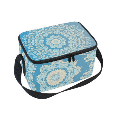 

ALAZA Insulated Lunch Box Roma Pattern Blue Lunch Bag for Men Women Portable Tote Bag Cooler Bag