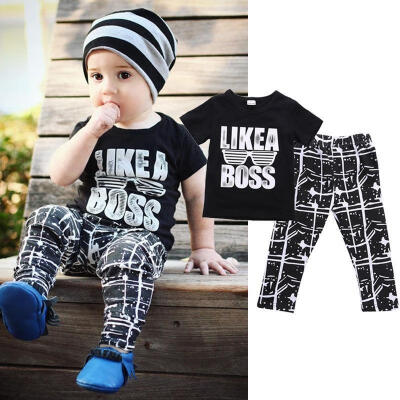 

Kids Short Sleeve Baby Boy Summer Clothes Casual Tops T-shirtPants 2pcs Outfits 1-5Years