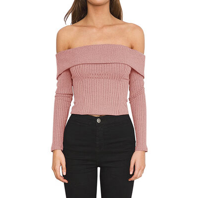 

Sweet Off Shoulder Slim Hot Sweaters Knitted Slash Neck Solid Women Sweater Jumper Pull Femme Winter Long Sleeve Female pullover