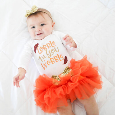 

Newborn Infant Baby Girl Letter Romper TopsTutu Skirts Thankgiving Outfits Set