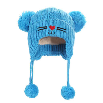 

Cute Baby Girls Boys Cat Print Cap Knitted Fleece Ears Protector Warm Hats