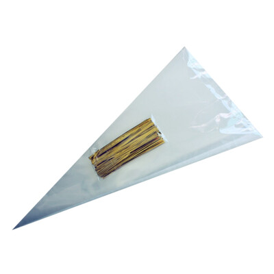 

50 PCS Cellophane Bags Clear Cone Plastic Cone Bags With Gold Twist Ties For Party And Sweets