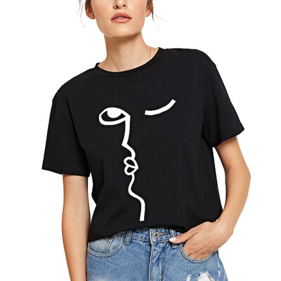 

Summer Top Women Round Collar Summer Cartoon Print Loose Short Sleeve Casual Simple Wild T-shirt camisetas verano mujer