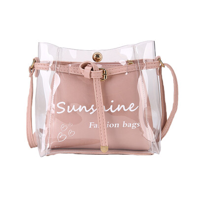 

Women 2pcs Jelly Transparent Shoulder Bag Clear PVC Messenger Bags Lady Small Drawstring Bucket Bags Sac A Main YJ