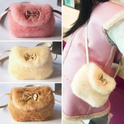 

Cute Kids Children Girls Mini Bowknot Crossbody Bags Soft Fur Handbags Bag Purse