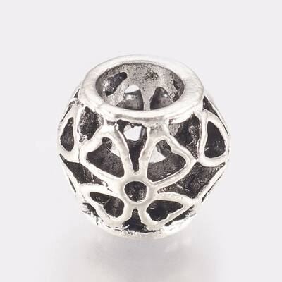 

Hollow Alloy European Beads Large Hole Beads Barrel with Clover Antique Silver 11x10mm Hole 5mm
