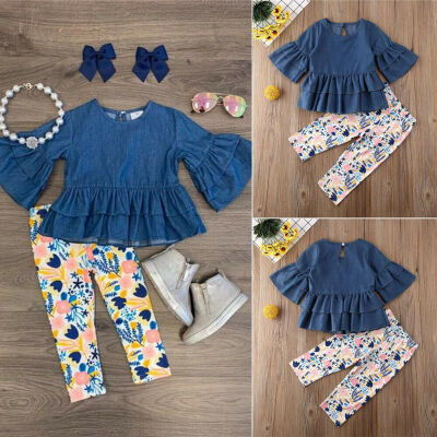 

Toddler Kid Baby Girl Chiffon Tops Dress Long Floral Pants Outfit Clothes 1-6Yrs