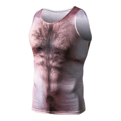 

3D Printed Unisex Casual Womens Mens Muscle Hairy Chest Funny Vest Tank Tops Hot