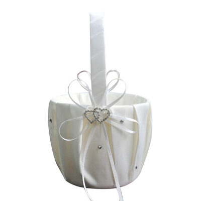 

Double Heart Rhinestone Satin Ribbons Bowknot Wedding Flower Basket Home Decor