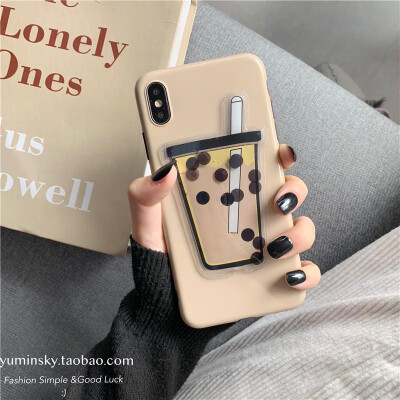 

Liquid Flow Pearl Milk Tea iPhoneXSMaxXR Mobile Shell Apple 78Plus for 6S Soft Shell Female Quicksand Pearl Milk Tea Iphone xs