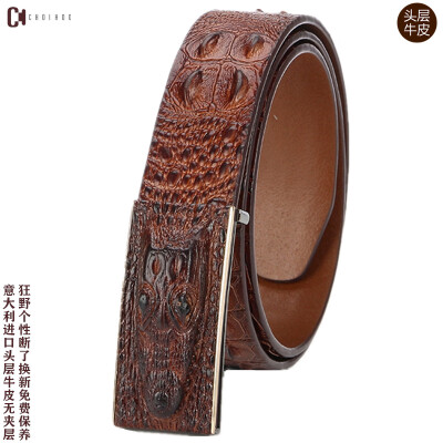 

High-grade belt Mens leather three-dimensional crocodile smooth buckle thick whole leather casual business mens belt