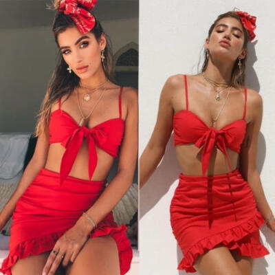 

2018 Sexy Women 2 Piece Bodycon Two Piece Crop Top&Skirt Set Bandage Dress Party