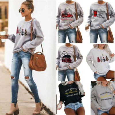 

NEW Christmas Women Long Sleeve Hoodie Autumn Winter Warm O Neck Pullover Tops