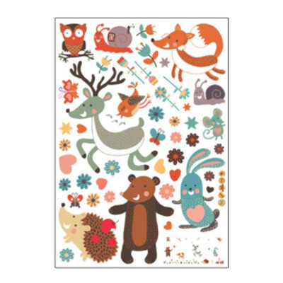 

50X70Cm Cartoon Animal Fox Bear Trees Wall Sticker Nordic Style Kids Room Fridge Decals