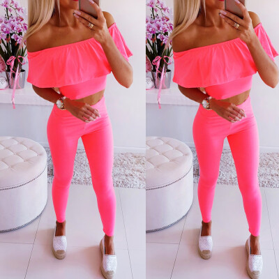 

Roseonmyhand Women Summer Sexy Shoulder-baring Collar And Slim Trousers Casual Suit