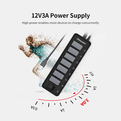 

OImaster 7 Ports USB30 Hub 5Gbps High Speed Hub Fast Charging Support WindowsXPLinuxMacMix with Power Adapter