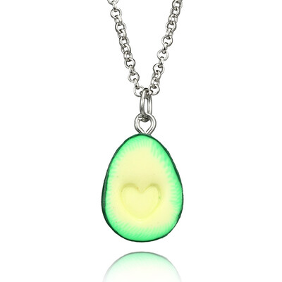

2019 Hot Fashion Soft Pottery Fruit Avocado Pendants Heart Long Chain Necklaces For Women Lovers Best Friend Jewelry Gifts