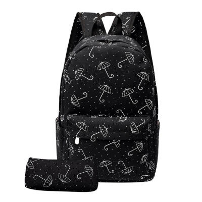 

2pcsset Fashion Women Girls Backpack Preppy Umbrella Print School Pen Bag