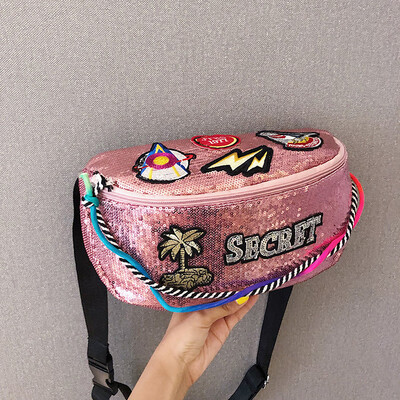 

2019 new personality letter chest bag female fashion sequins casual wild Messenger bag shoulder bag cool sports pockets