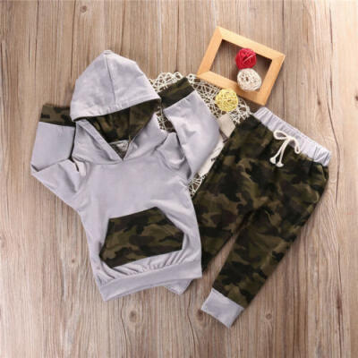 

UK Toddler Kid Baby Boys Hooded Tops Long Camo Pants Trousers Outfits Clothes