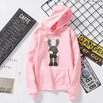 

O-Neck Standard Thickness Print Loose Type Top With Toy Doll Embroidered Print Hooded Couple Sweatshirt