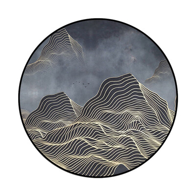 

Toponeto Abstract Blue Mountain Ink Painting Printed Soft Fabric Round Floor Mat Carpet