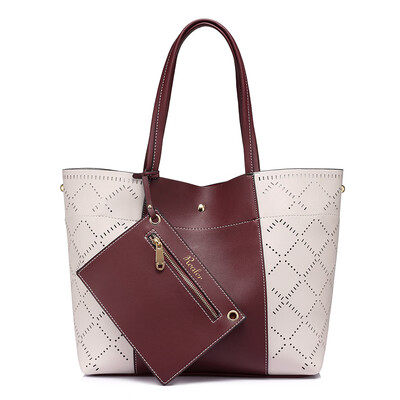 

REALER brand fashion women shoulder bag female high quality hollow composite tote bag large capacity handbag GrayBrownWine Red