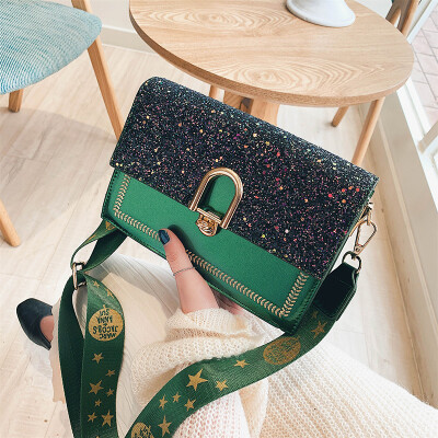 

Qiao Bani 2019 spring new Korean fashion Dongdaemun star sequins small square bag shoulder diagonal tide handbag