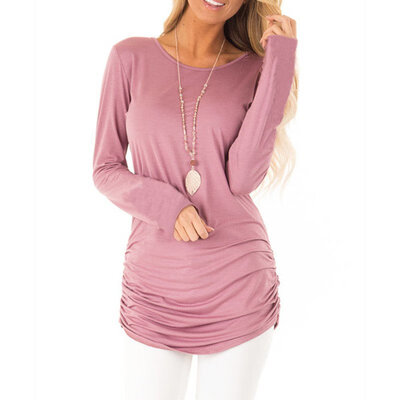 

Women Autumn Fashion Concise Casual All-match Solid Color Long Sleeve Round Collar Shirts