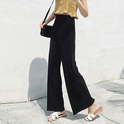 

Fashion ice silk chiffon pleated wide leg pants female summer autumn loose casual palazzo pants trousers