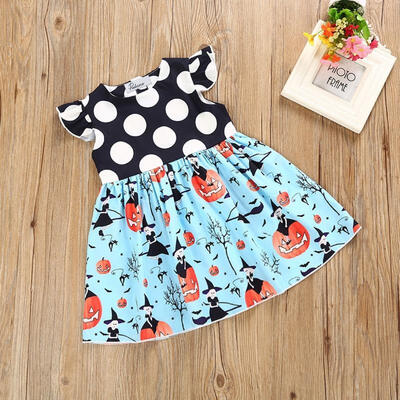 

Toddler Kid Baby Girls Halloween Pumpkin Dot Party Pageant Dress Sundress