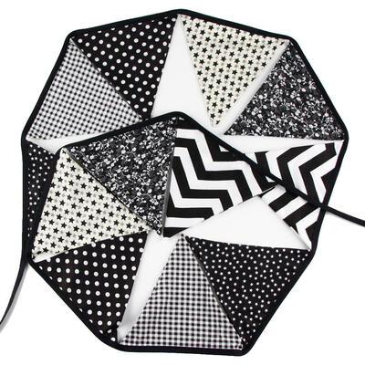 

12 Flags 32m Black White Cotton Party Wedding Pennant Bunting Banner Decor