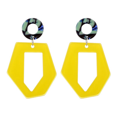 

Fashion Circle Hollow Hexagon Acrylic Long Dangle Women Stud Earrings Jewelry