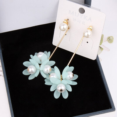 

EK189 New Fashion Temperament Acrylic Petal Dangle Earrings Female Sweet Long Imitation Pearl Flower Earrings pendientes mujer