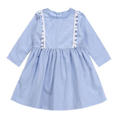 

Kids Girls Clothes Mini Ball Long Sleeve Dress Round Neck Children Outfits