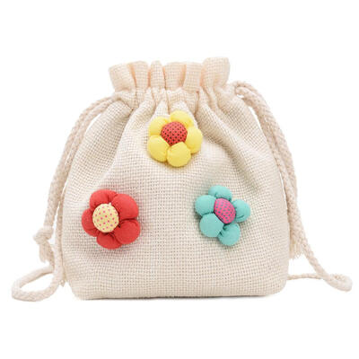 

Flower Decor Shoulder Messenger Handbags Kids Linen Crossbody Bucket Bags