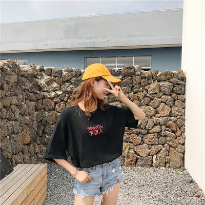 

Novel Character Print Womens Loose T-Shirts Casual O Neck Short Sleeves Tees Tops