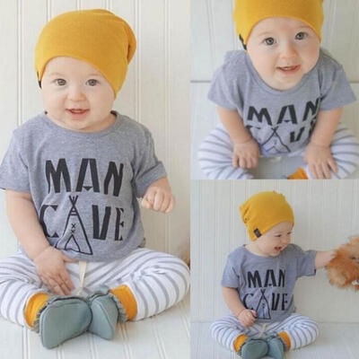 

2017 Newborn Baby Boys Kids T-shirt Top StripeD Pants Outfit Clothes Set