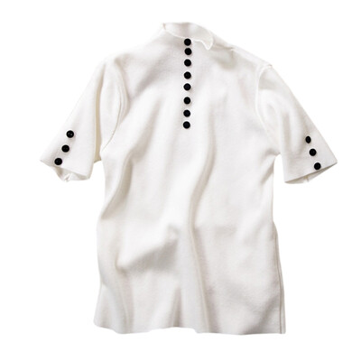 

Women Autumn Fashion Concise Slim Fit Solid Color Round Collar Short Sleeve Sweater