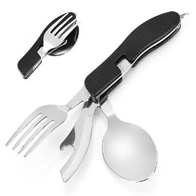 

4 in 1 Multifunctional Camping Utensils Set Stainless Steel Camping Cutlery Flatware Tableware Kit