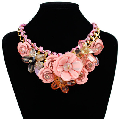 

Women Flower Necklace Gem Pendant Rope Woven Necklace For Women Gift Ladies