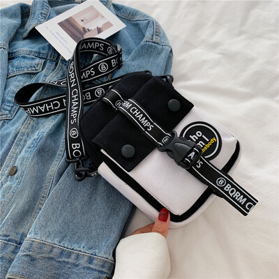 

Qiao Bani 2019 new Korean chic fashion port wind wild hit color canvas small square bag shoulder diagonal female bag